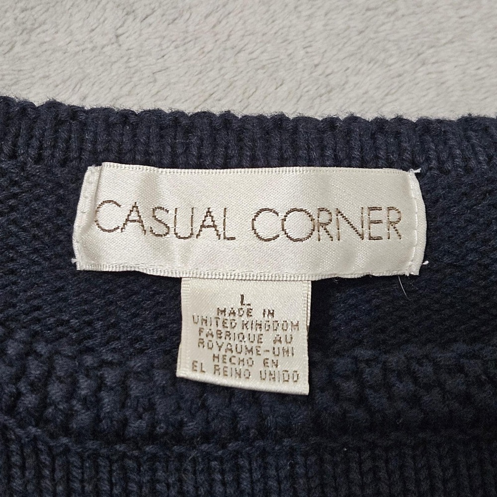 Y2K Casual Corner Navy Star Stripe Knit Sweater Coastal Nautical Old Money Large - Picture 4 of 9